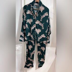 Satin PJ - Green - Tiger